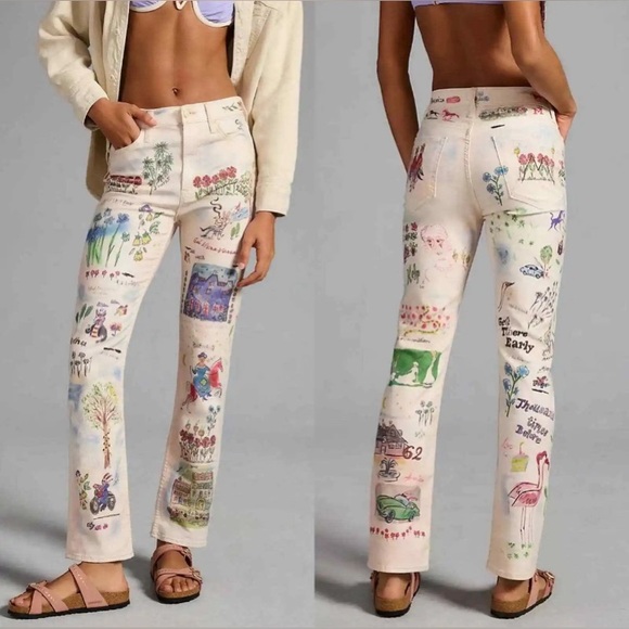 Sold-out MOTHER Moto-Rabbit Printed High-Waisted Rider Jeans size 24 (26) - Picture 2 of 14